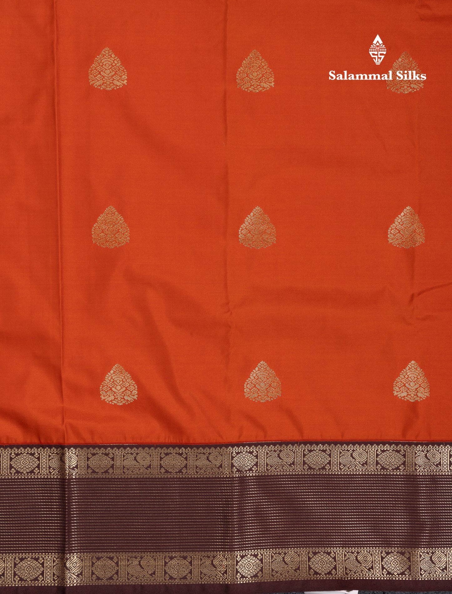 Beautiful Rust Orange Semi Silk Saree With Contrast Dark Brown Traditional Border