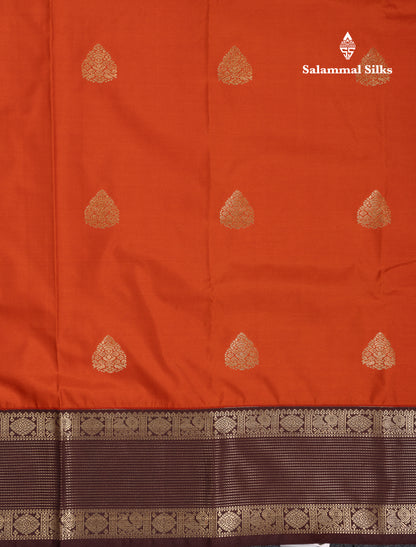 Beautiful Rust Orange Semi Silk Saree With Contrast Dark Brown Traditional Border
