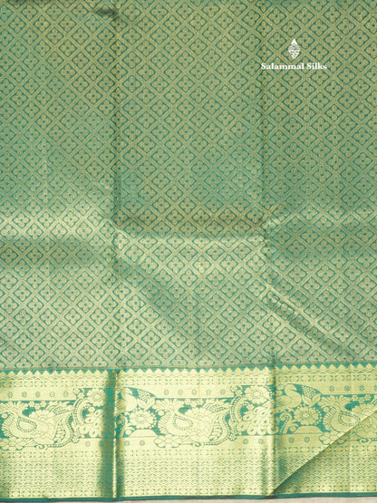 Peacock Green Pure Kanjivaram Silk Saree with Traditional Gold Zari Border