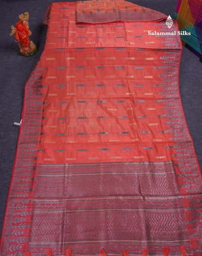 Beautiful Light Pink Semi Raw Silk Saree With Fancy Border