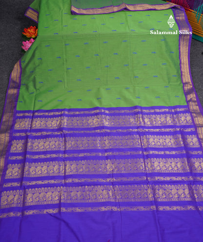 Green Kalyani Cotton Saree With Contrast Violet Border