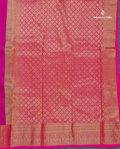 Pure Kanjivaram Silk Saree - Magenta Colour Body With Butta & Contrast Pink Border