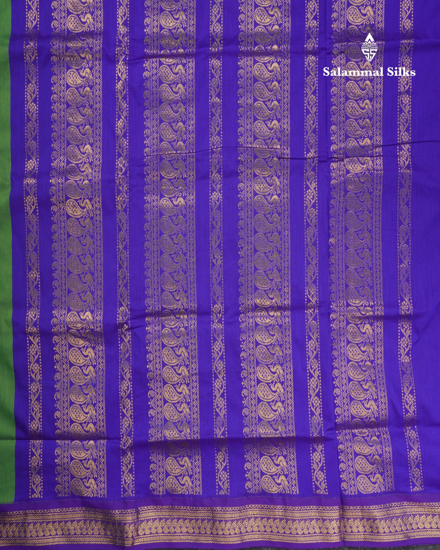 Green Kalyani Cotton Saree With Contrast Violet Border
