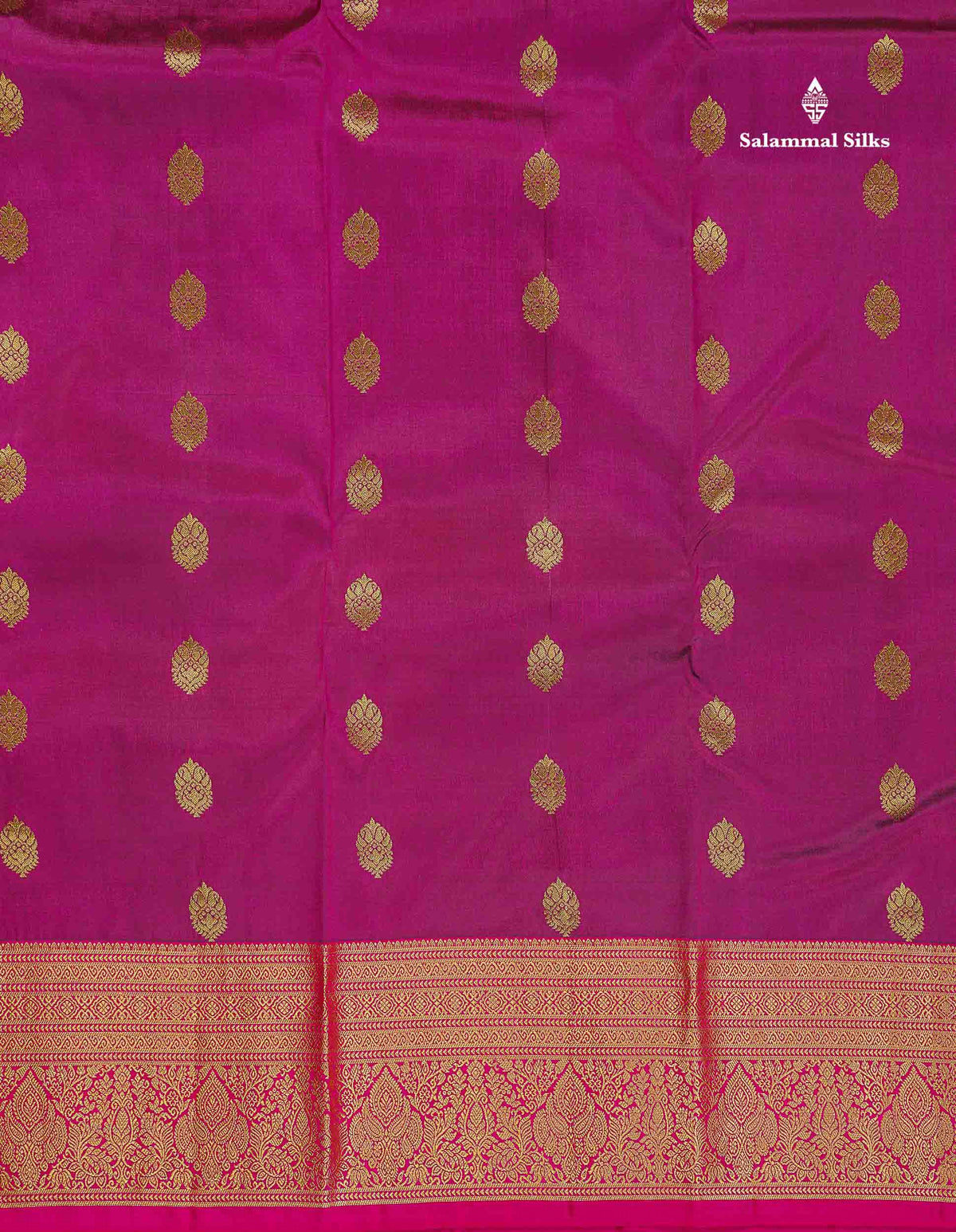 Pure Kanjivaram Silk Saree - Magenta Colour Body With Butta & Contrast Pink Border