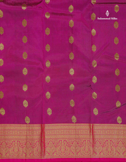 Pure Kanjivaram Silk Saree - Magenta Colour Body With Butta & Contrast Pink Border