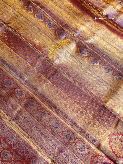 Beautiful Orange Tissue Bridal Pure Kanjivaram Silk Saree With Traditional Evening Morning Border