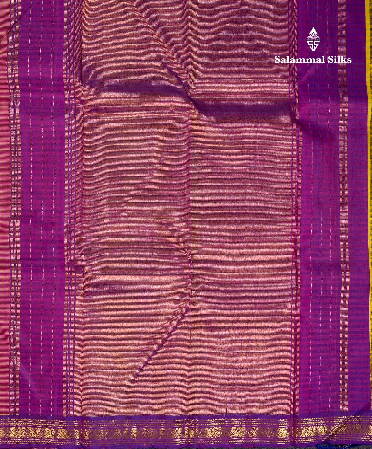 Beautiful Korvai Yellow Pure Kanjivaram Silk Saree With Contrast Small Vadamalli Traditional Border
