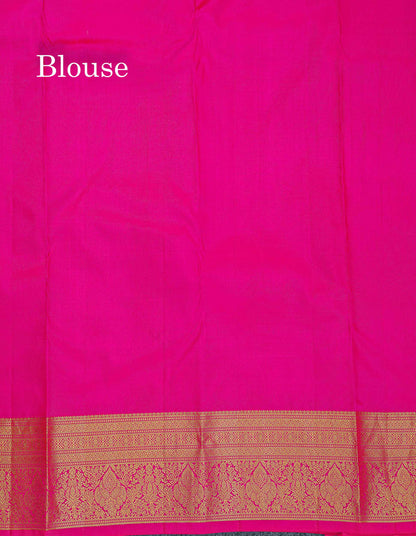 Pure Kanjivaram Silk Saree - Magenta Colour Body With Butta & Contrast Pink Border