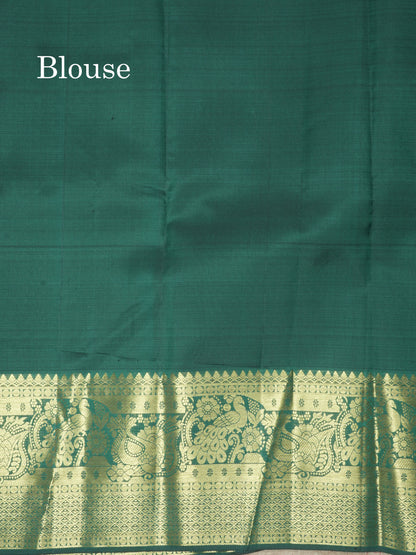 Peacock Green Pure Kanjivaram Silk Saree with Traditional Gold Zari Border