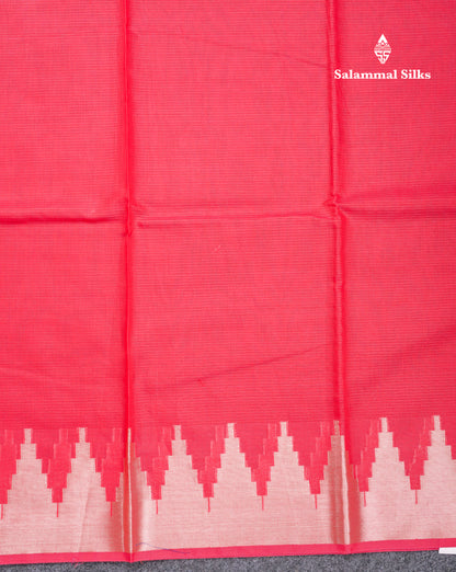 Reddish Pink Beautiful Horizontal Lines Cotton Mix Fancy Saree With Silver Zari Temple Border
