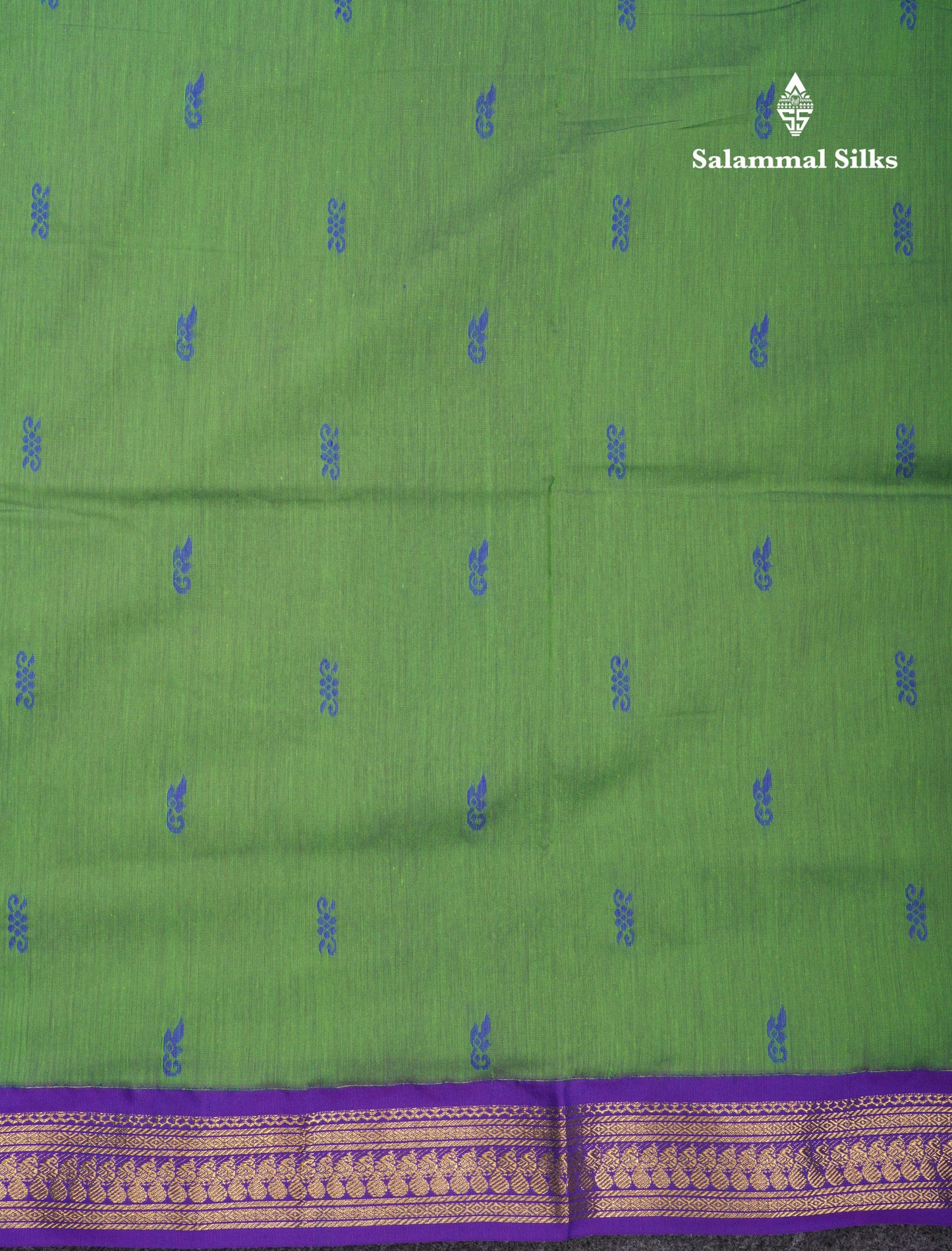 Green Kalyani Cotton Saree With Contrast Violet Border