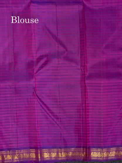 Beautiful Korvai Yellow Pure Kanjivaram Silk Saree With Contrast Small Vadamalli Traditional Border