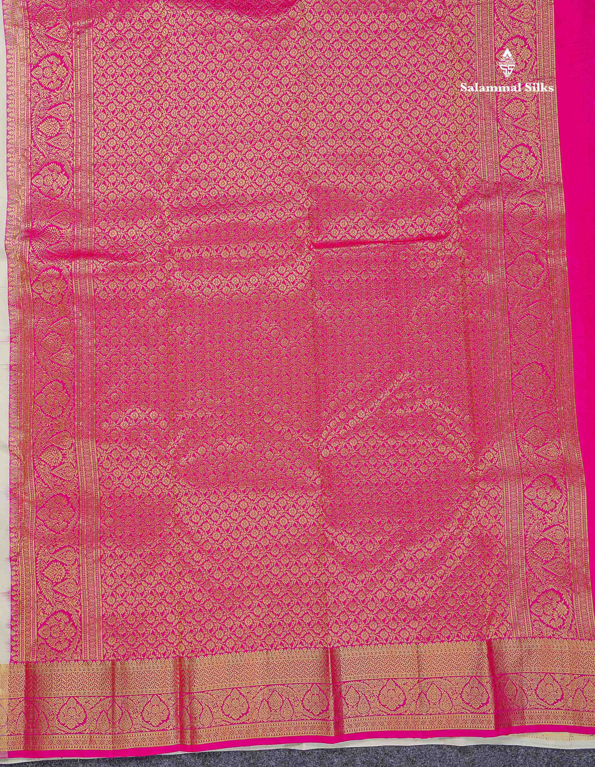 Pure Kanjivaram Silk Saree - Half White Colour Body With Zari Butta & Contrast Pink Blouse