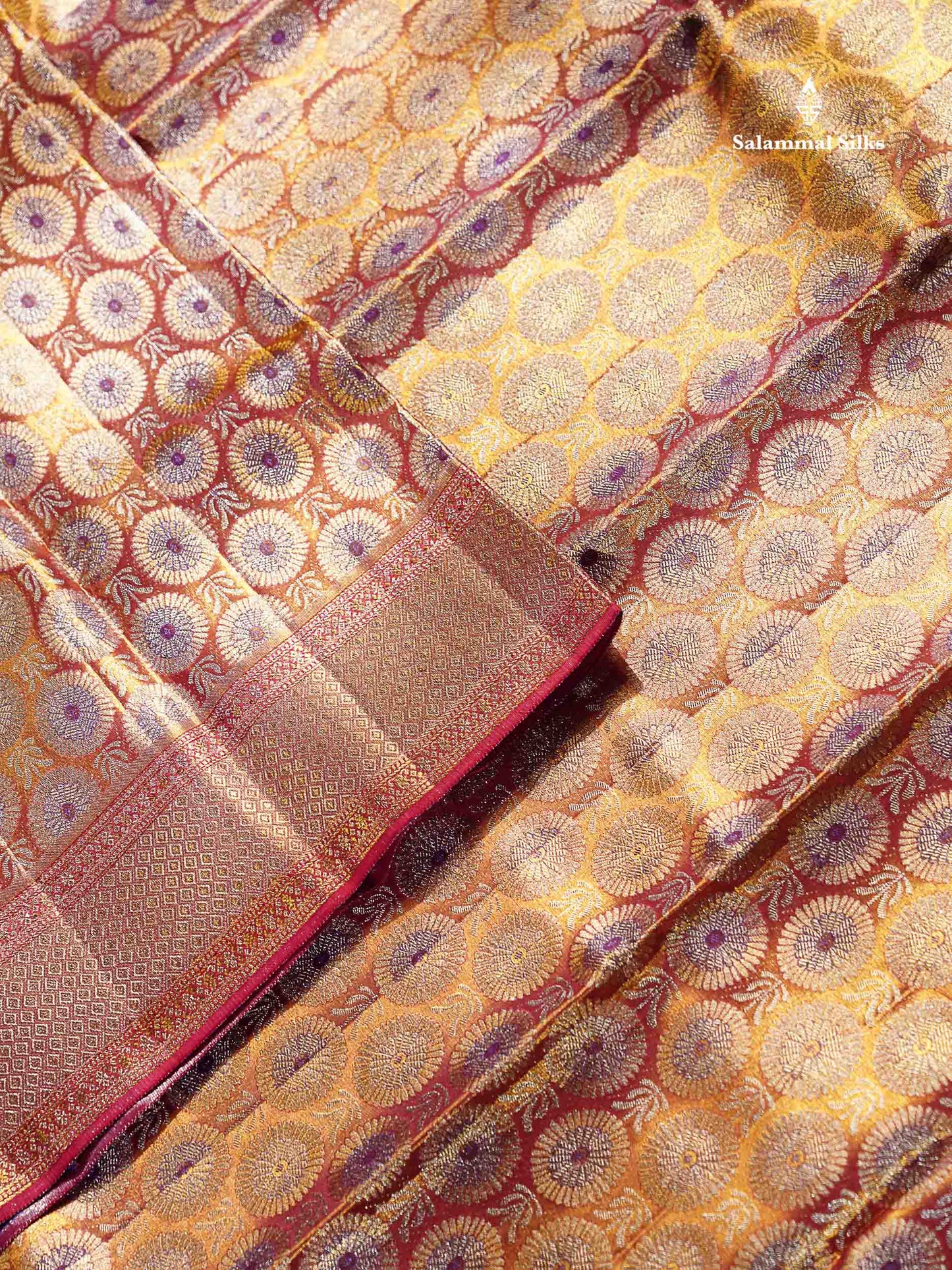 Beautiful Orange Tissue Bridal Pure Kanjivaram Silk Saree With Traditional Evening Morning Border