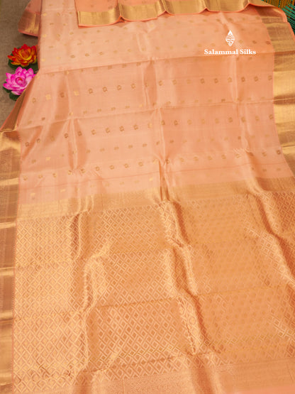 Peach Pure Kanjivaram Silk Saree With Gold Zari Border