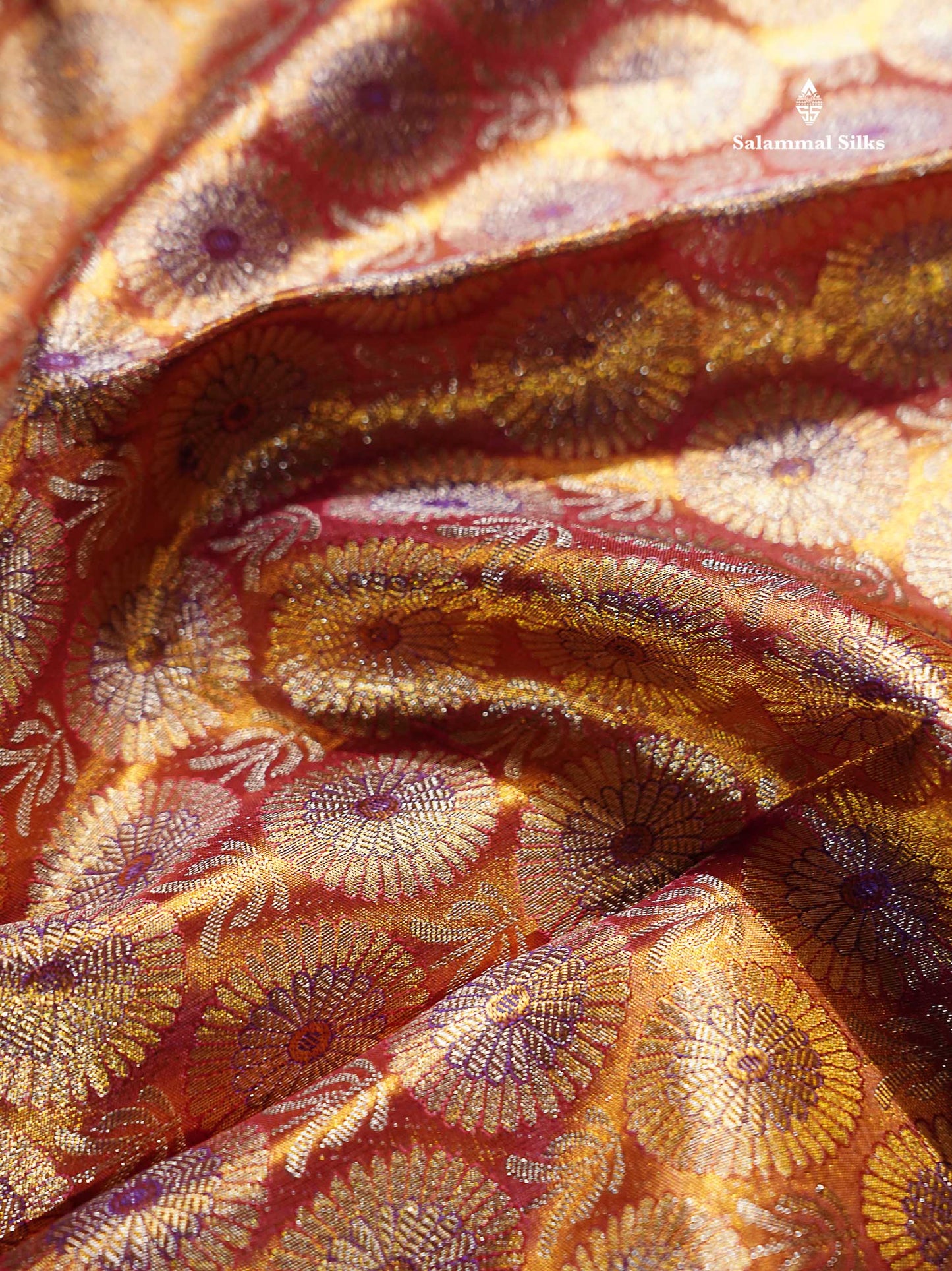 Beautiful Orange Tissue Bridal Pure Kanjivaram Silk Saree With Traditional Evening Morning Border