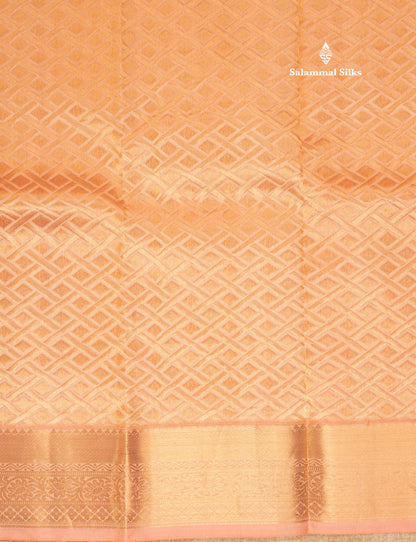 Peach Pure Kanjivaram Silk Saree With Gold Zari Border