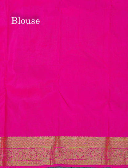 Pure Kanjivaram Silk Saree - Half White Colour Body With Zari Butta & Contrast Pink Blouse