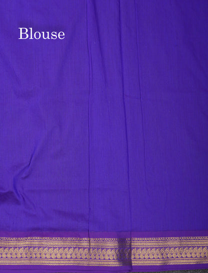 Green Kalyani Cotton Saree With Contrast Violet Border