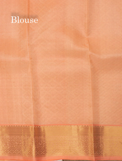 Peach Pure Kanjivaram Silk Saree With Gold Zari Border