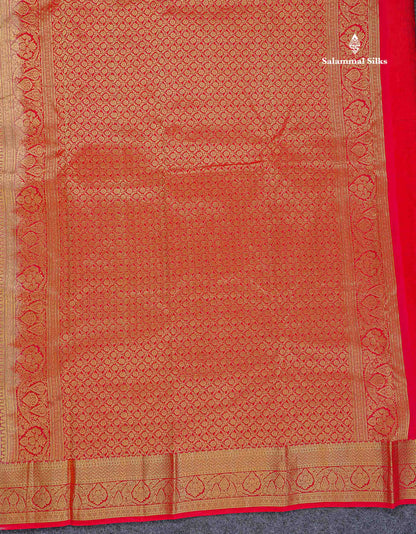 Pure Kanjivaram Silk Saree - Half White Colour Body With Zari Butta & Contrast Pink Blouse