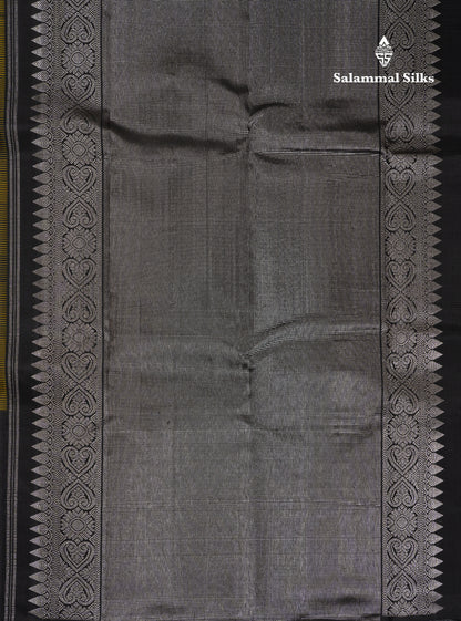 Beautiful Yellow & Black Tiny Checks Pure Kanjivaram Pure Silk Saree With Contrast Black Fancy Border