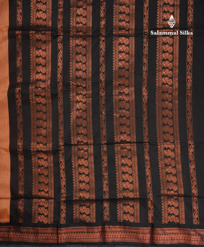 Light Brown Kalyani Cotton Saree With Contrast Black Border