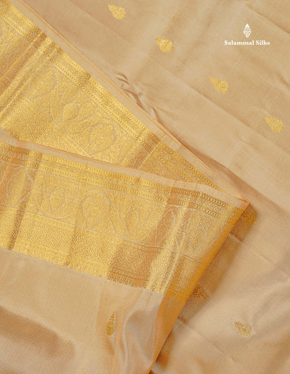 Pure Kanjivaram Silk Saree - Half White Colour Body With Zari Butta & Contrast Pink Blouse