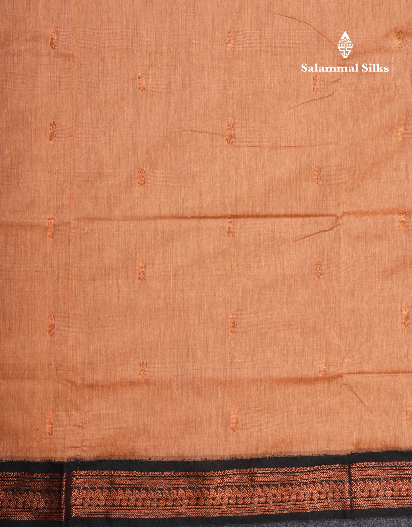 Light Brown Kalyani Cotton Saree With Contrast Black Border