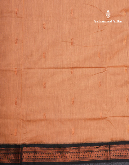 Light Brown Kalyani Cotton Saree With Contrast Black Border