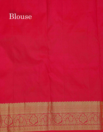 Pure Kanjivaram Silk Saree - Half White Colour Body With Zari Butta & Contrast Pink Blouse