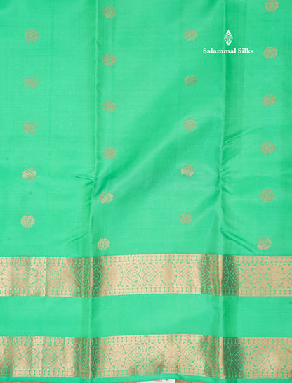 Sea Green Pure Kanjivaram Silk Saree With Gold Zari Gap Border