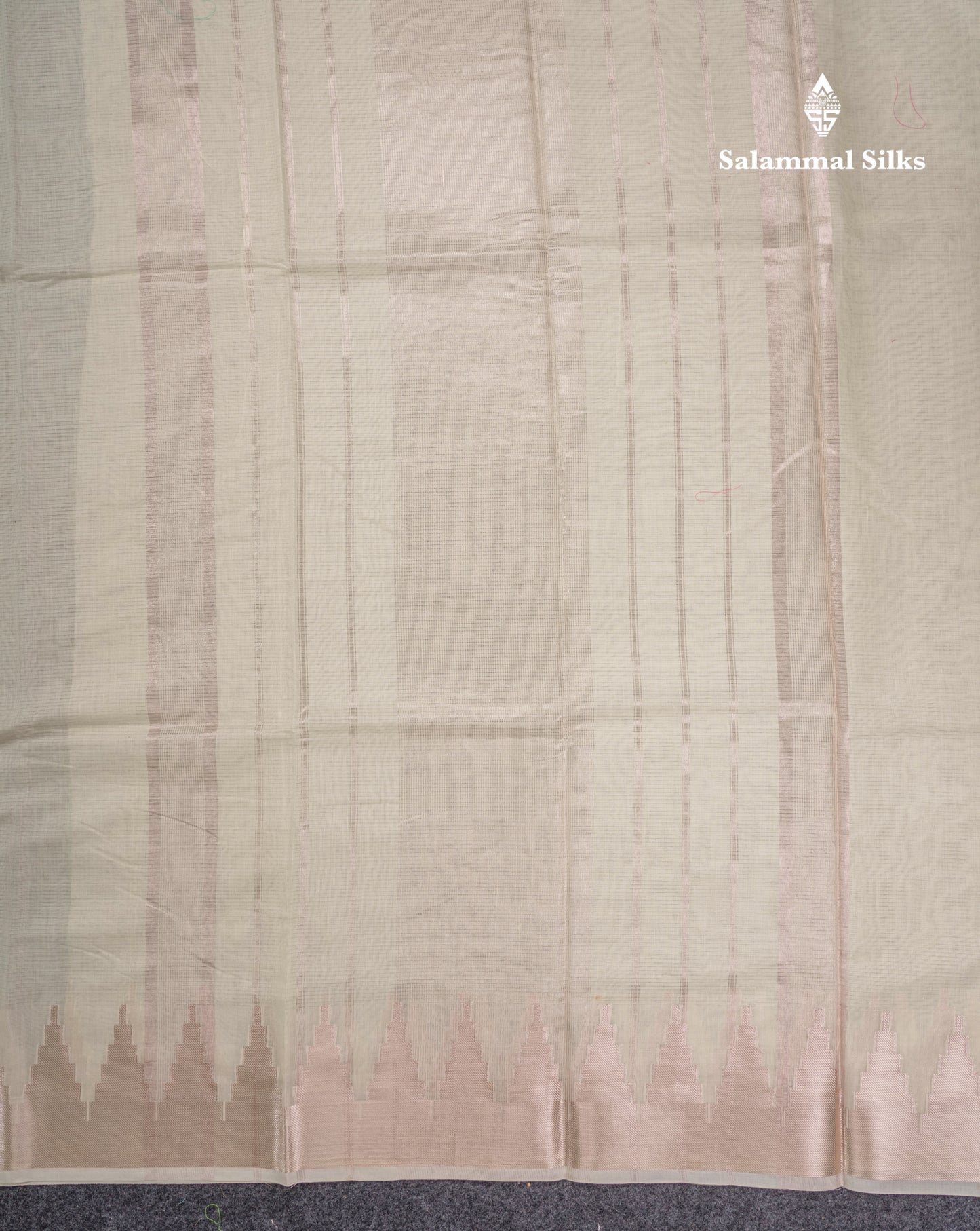 Half White Beautiful Horizontal Lines Cotton Mix Fancy Saree With Silver Zari Temple Border