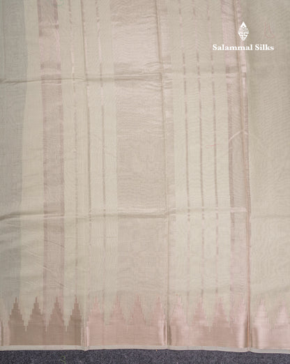 Half White Beautiful Horizontal Lines Cotton Mix Fancy Saree With Silver Zari Temple Border