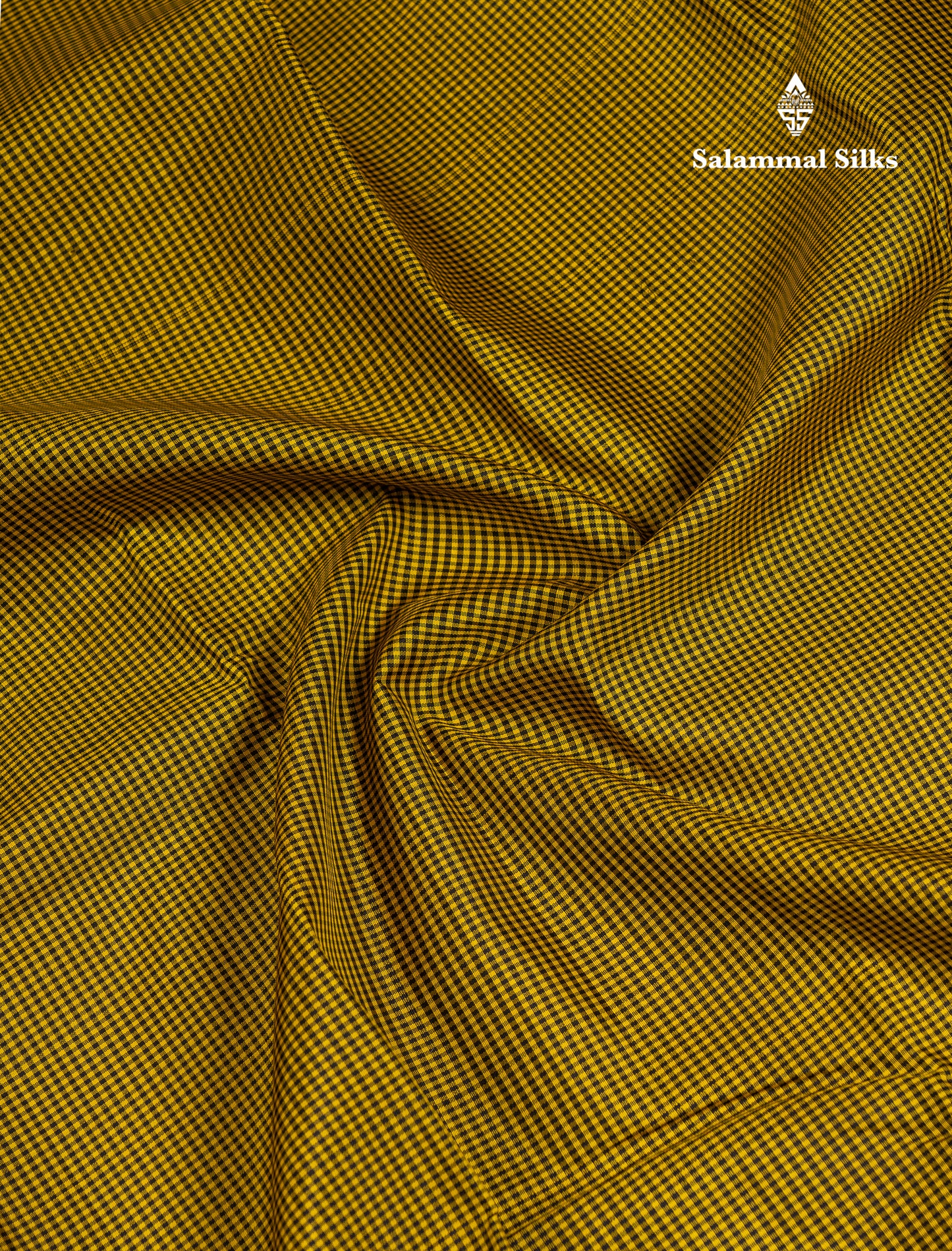 Beautiful Yellow & Black Tiny Checks Pure Kanjivaram Pure Silk Saree With Contrast Black Fancy Border