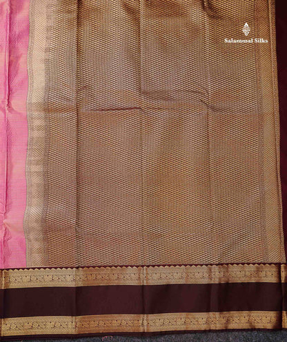 Onion Pink Alai Vaira Oosi Lines With Butta Semi Silk Saree With Contrast Dark Brown Traditional Gap Border