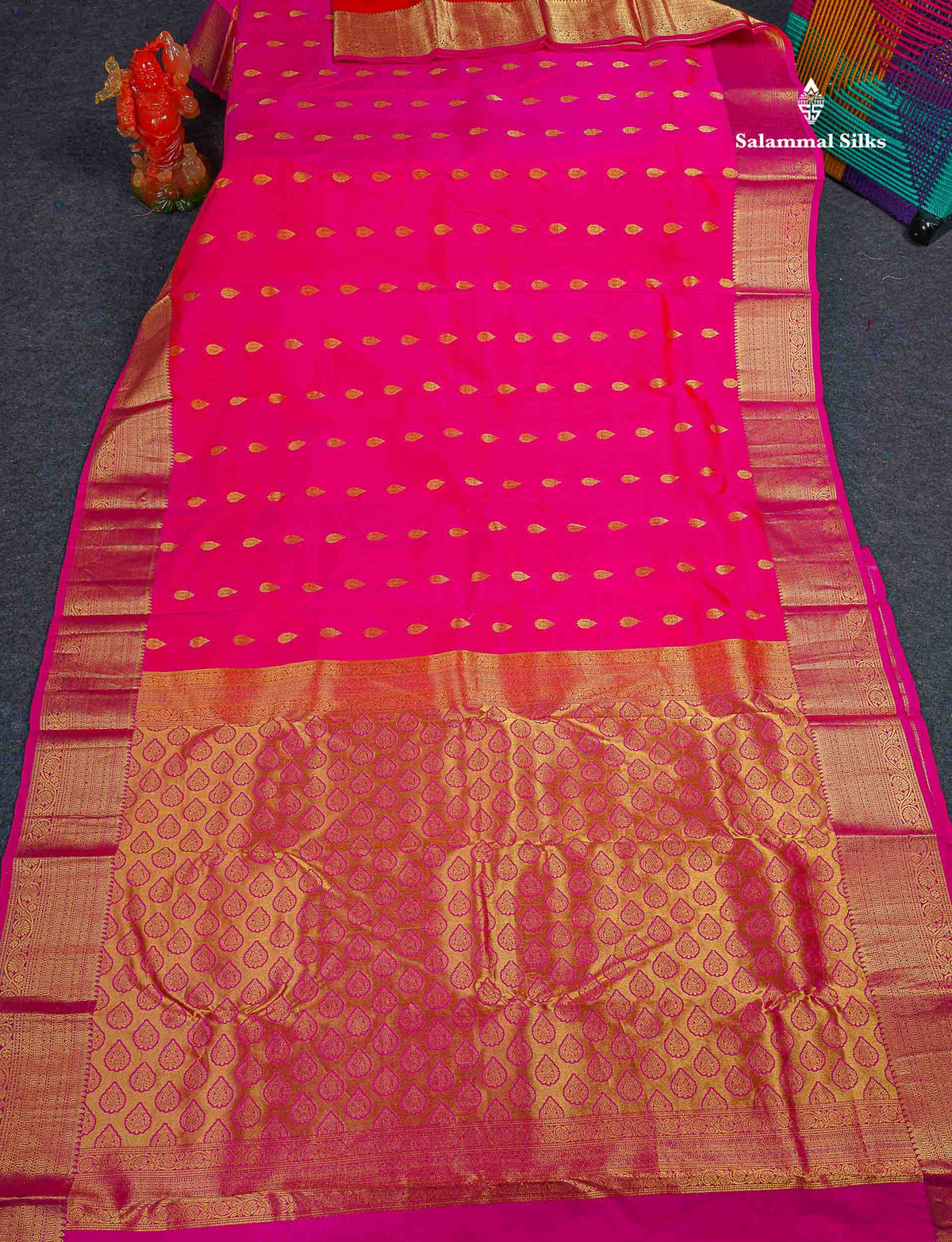 Pure Kanjivaram Silk Saree - Pink Colour Body With Butta & Contrast Magenta Pink Border