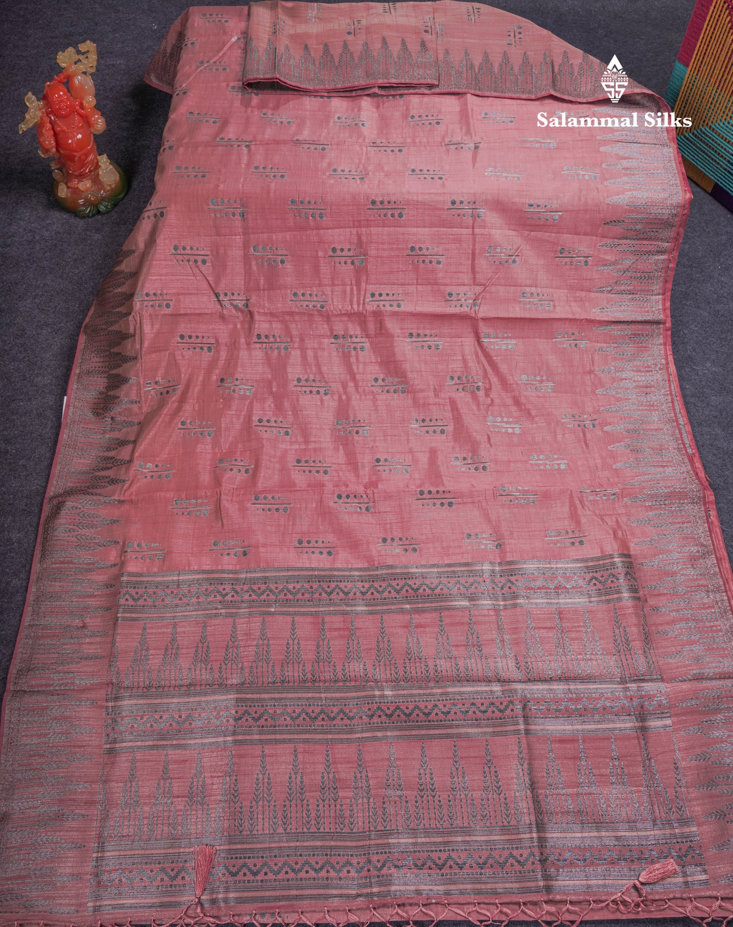 Beautiful Reddish Maroon Semi Raw Silk Saree With Fancy Border