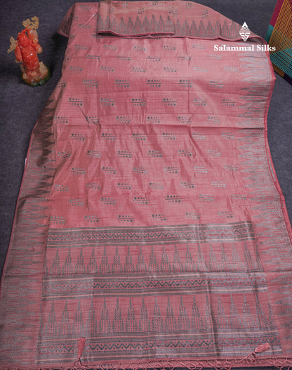 Beautiful Reddish Maroon Semi Raw Silk Saree With Fancy Border