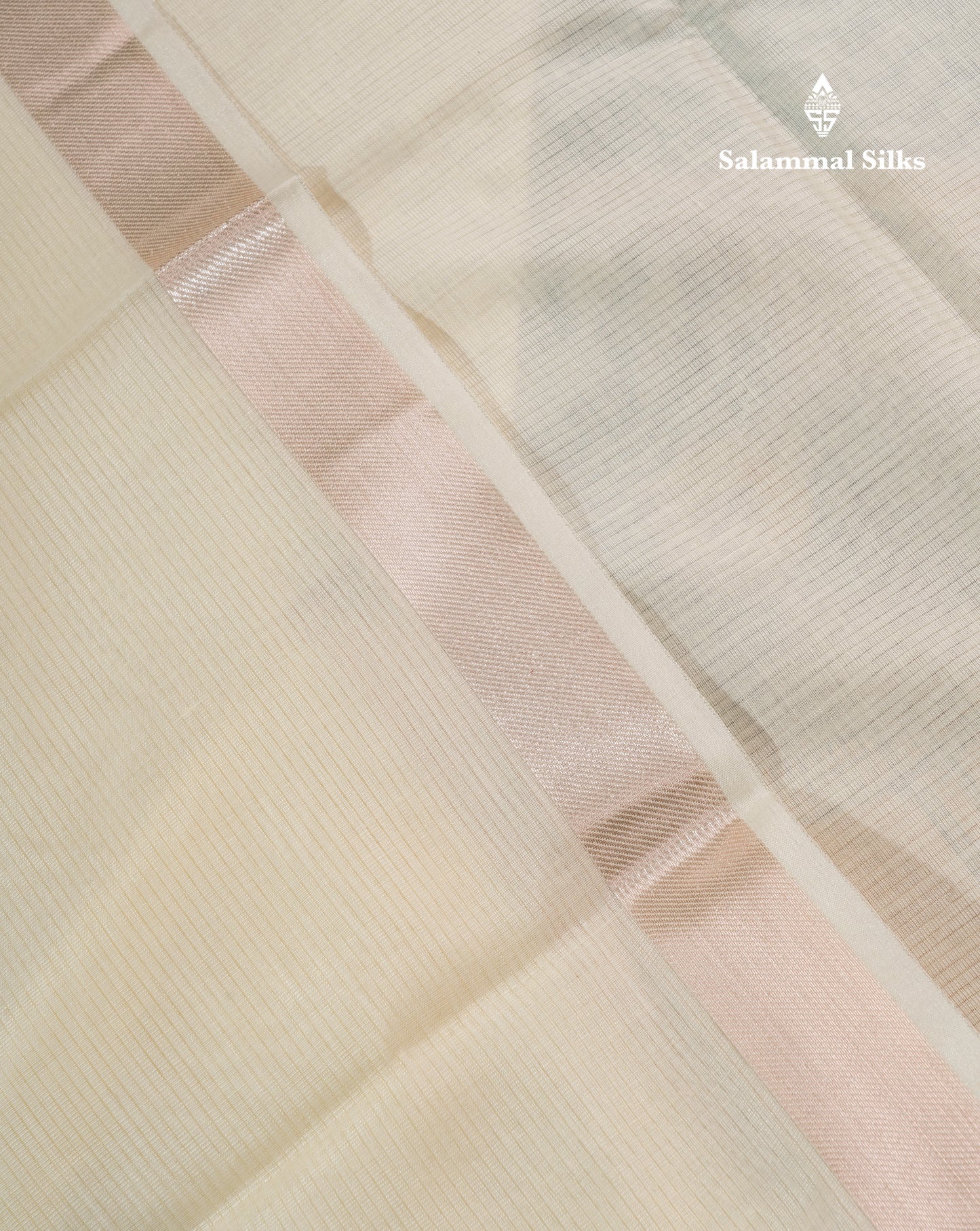 Half White Beautiful Horizontal Lines Cotton Mix Fancy Saree With Silver Zari Temple Border