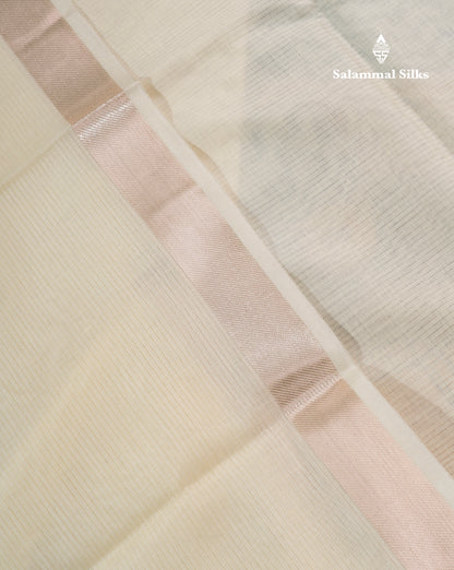 Half White Beautiful Horizontal Lines Cotton Mix Fancy Saree With Silver Zari Temple Border