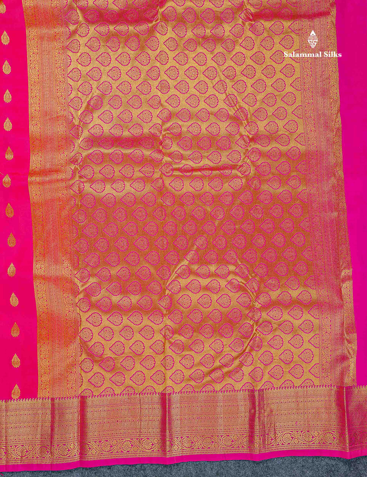 Pure Kanjivaram Silk Saree - Pink Colour Body With Butta & Contrast Magenta Pink Border