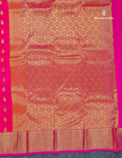 Pure Kanjivaram Silk Saree - Pink Colour Body With Butta & Contrast Magenta Pink Border