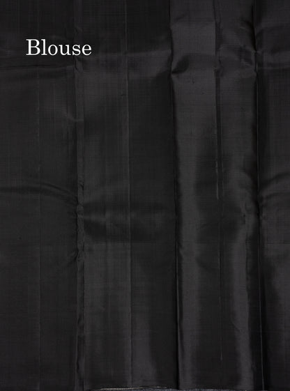 Beautiful Yellow & Black Tiny Checks Pure Kanjivaram Pure Silk Saree With Contrast Black Fancy Border
