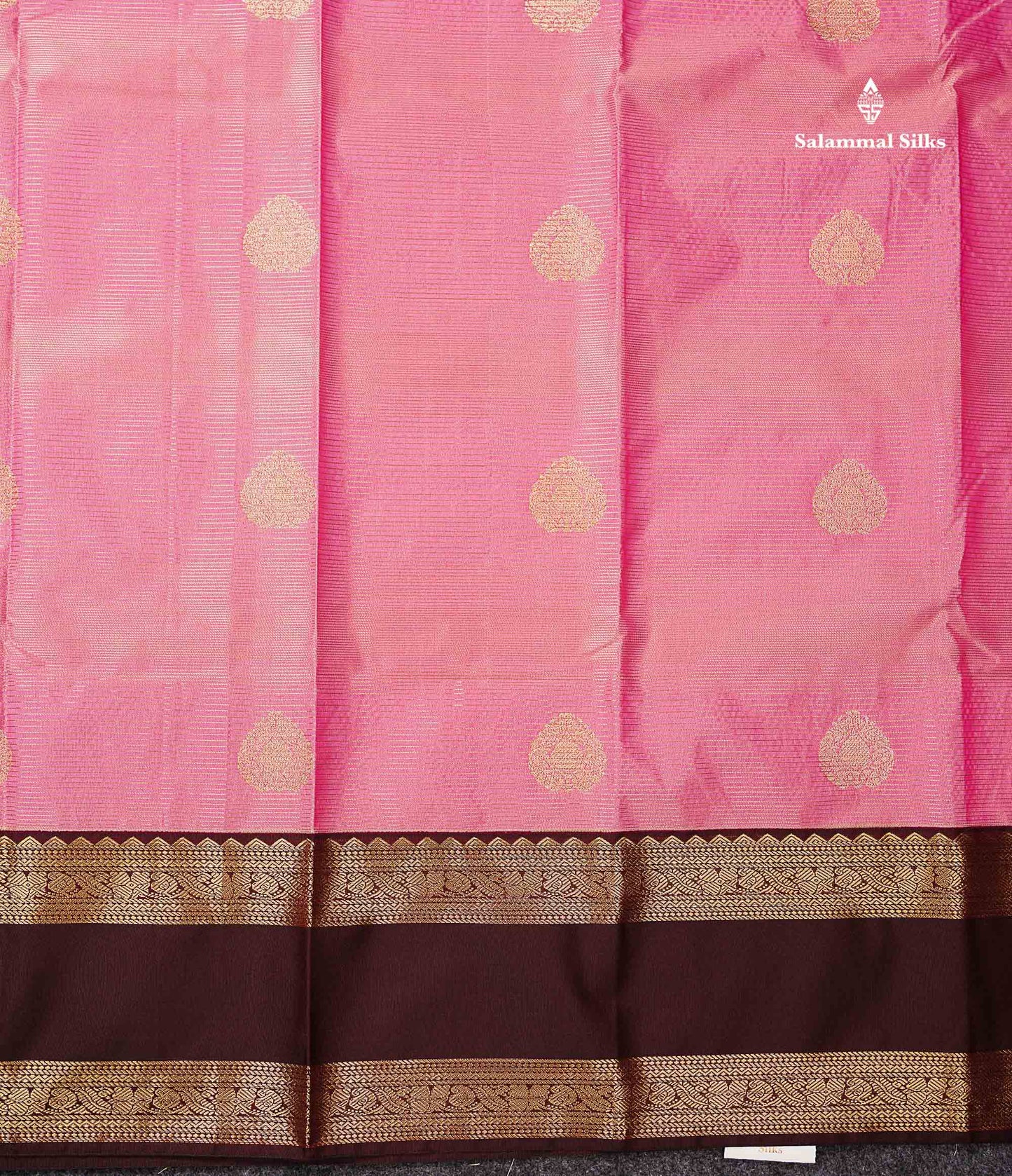 Onion Pink Alai Vaira Oosi Lines With Butta Semi Silk Saree With Contrast Dark Brown Traditional Gap Border