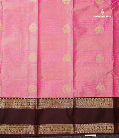 Onion Pink Alai Vaira Oosi Lines With Butta Semi Silk Saree With Contrast Dark Brown Traditional Gap Border
