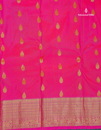 Pure Kanjivaram Silk Saree - Pink Colour Body With Butta & Contrast Magenta Pink Border