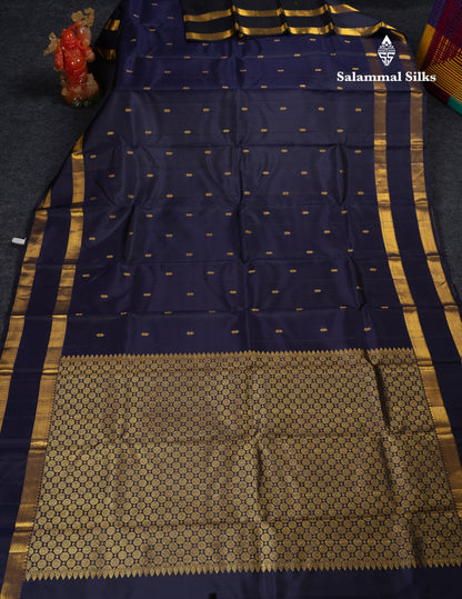 Beautiful Dark Navy Blue Pure Kanjivaram Silk Saree With Traditional Double Border