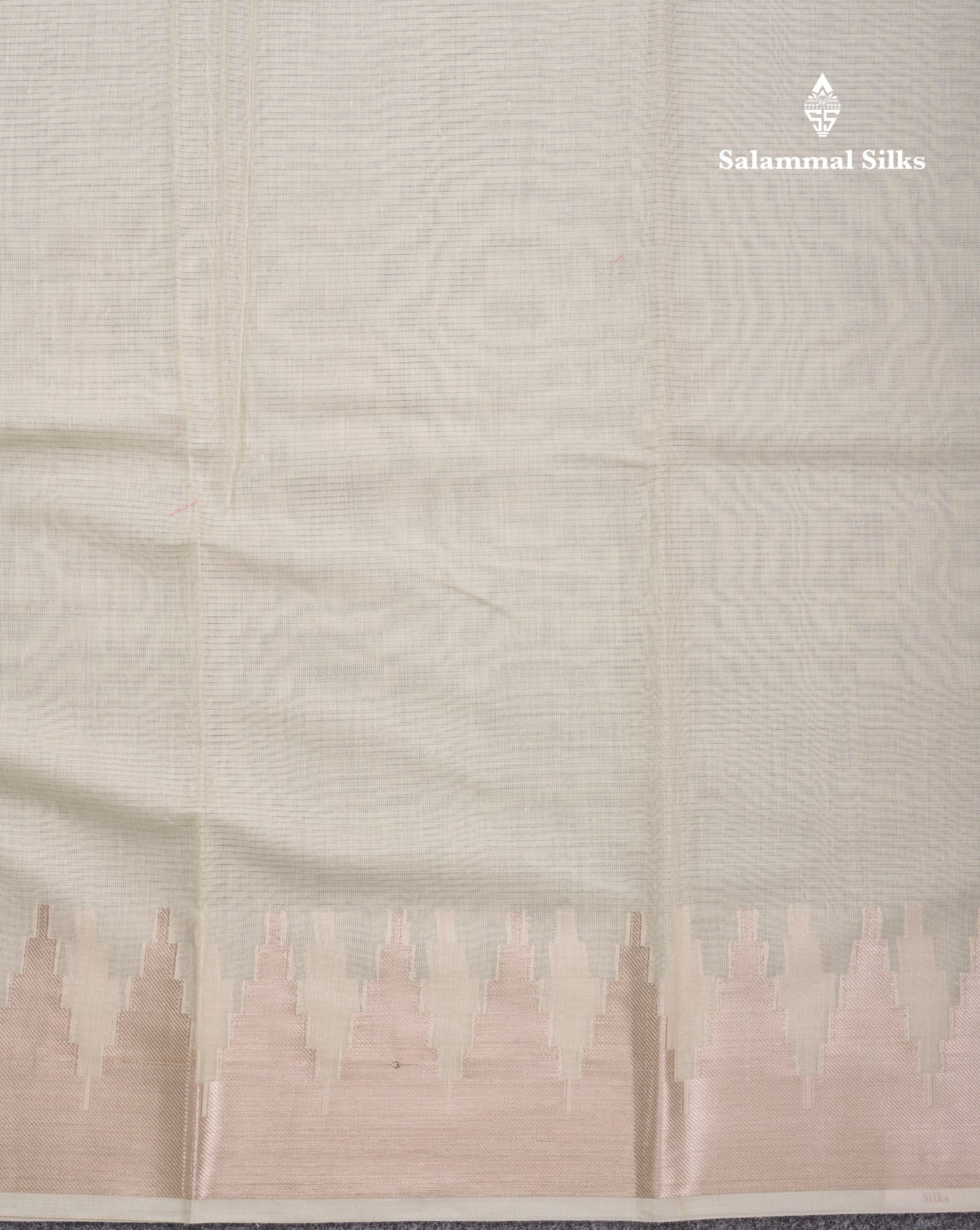 Half White Beautiful Horizontal Lines Cotton Mix Fancy Saree With Silver Zari Temple Border