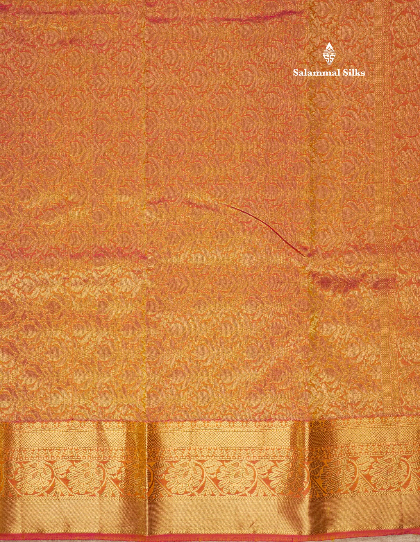Manthulir Green Pure Kanjivaram Silk Saree With Contrast Peach Orange Border